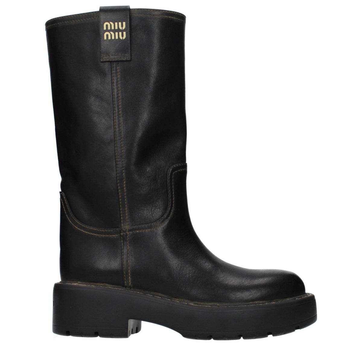 Miu Miu Black Leather Flat Boots