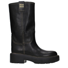 Miu Miu Black Leather Flat Boots