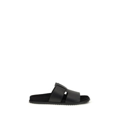 Dolce & Gabbana Black Calf Leather Bos Taurus Flat Sandals