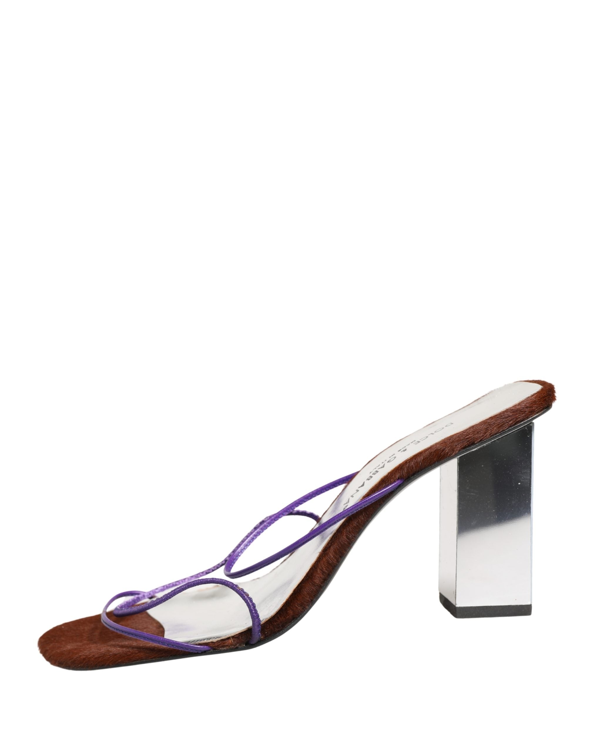 Dolce & Gabbana Silver Block Heels Slip On Sandals Shoes