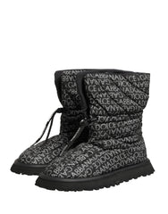 Dolce & Gabbana Black Logo Print Lace Up Snow Boots Shoes