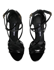 Dolce & Gabbana Black Leather Stiletto Heel Sandals Shoes
