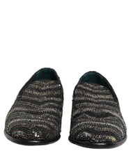 Dolce & Gabbana Black Silver Embellished Slip On Loafers Shoes