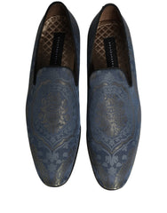 Dolce & Gabbana Blue Floral Brocade Slip On Loafers Shoes