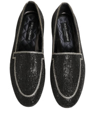 Dolce & Gabbana Black Crystal Embellished Men Loafers Shoes