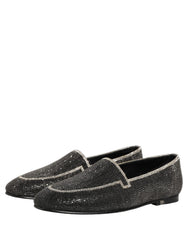 Dolce & Gabbana Black Crystal Embellished Men Loafers Shoes