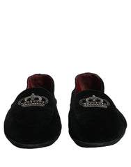 Dolce & Gabbana Black Crown Embellished Dress Loafers Shoes
