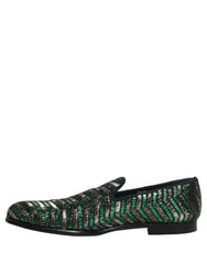 Dolce & Gabbana Silver Green Embellished Dress Loafers Shoes