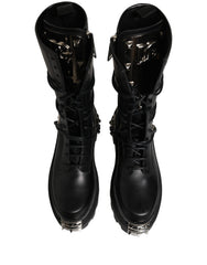 Dolce & Gabbana Black Stud Platform Combat High Boots Shoes