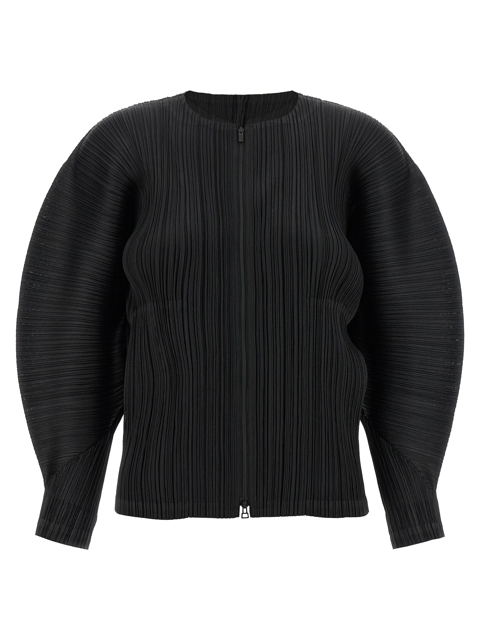 PLEATS PLEASE ISSEY MIYAKE Black Polyester Full-Length Jacket