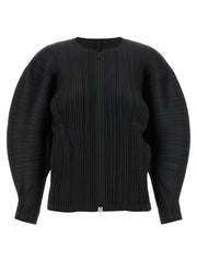 PLEATS PLEASE ISSEY MIYAKE Black Polyester Full-Length Jacket