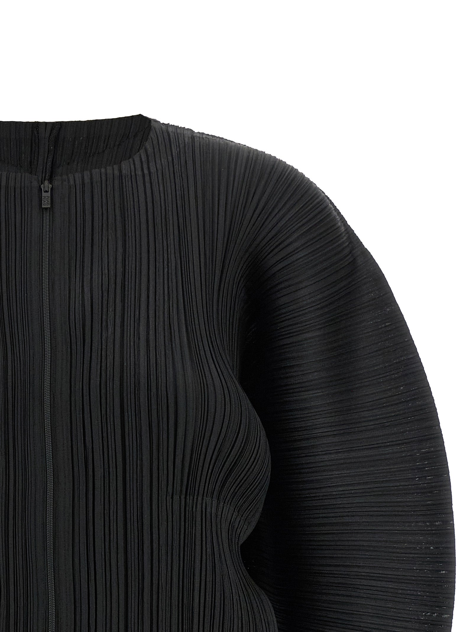 PLEATS PLEASE ISSEY MIYAKE Black Polyester Full-Length Jacket