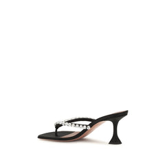 Amina Muaddi Black Silk Stiletto Heel Sandals