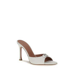 Amina Muaddi White Calf Leather Bos Taurus Stiletto Heel Sandals