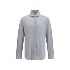 Brunello Cucinelli Blue Silk Dress Shirt