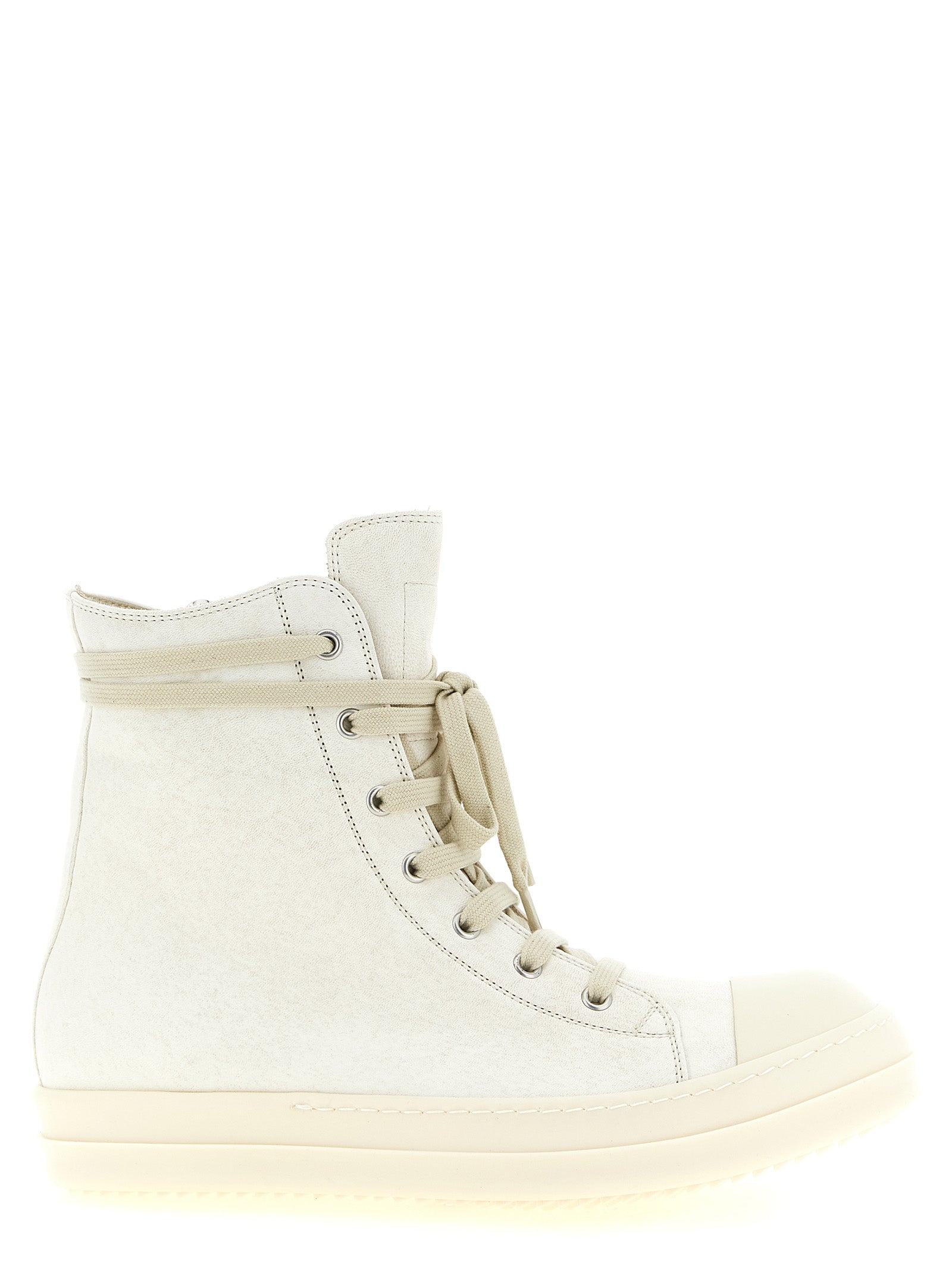 Rick Owens White Lamb Leather High Top Sneakers