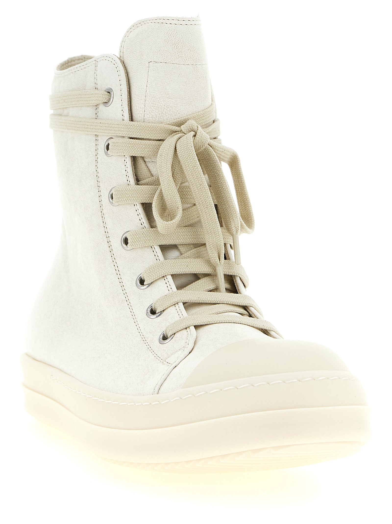 Rick Owens White Lamb Leather High Top Sneakers