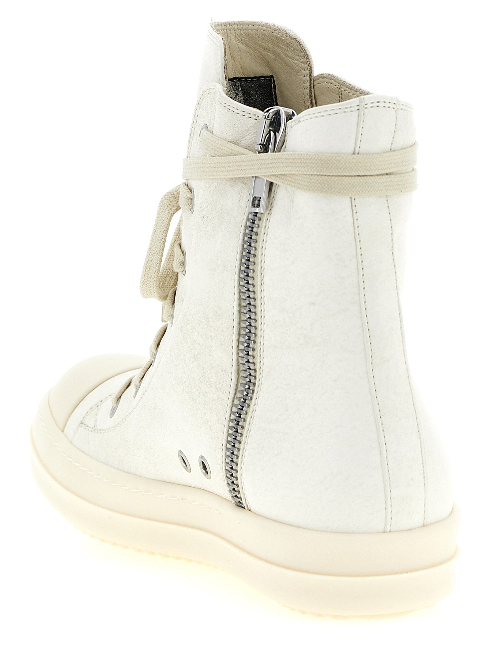 Rick Owens White Lamb Leather High Top Sneakers