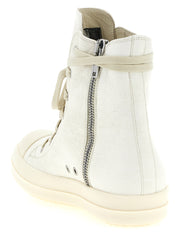 Rick Owens White Lamb Leather High Top Sneakers