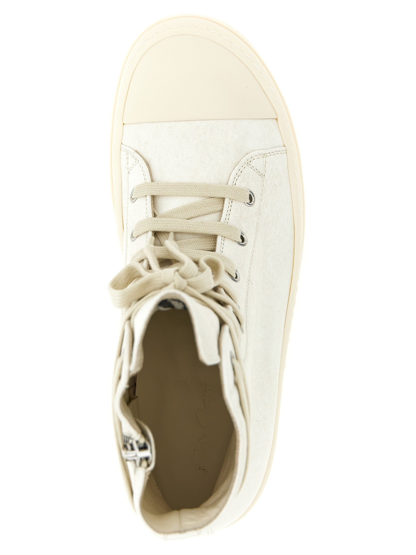 Rick Owens White Lamb Leather High Top Sneakers