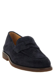 Brunello Cucinelli Blue Calfskin Slip-On Loafers