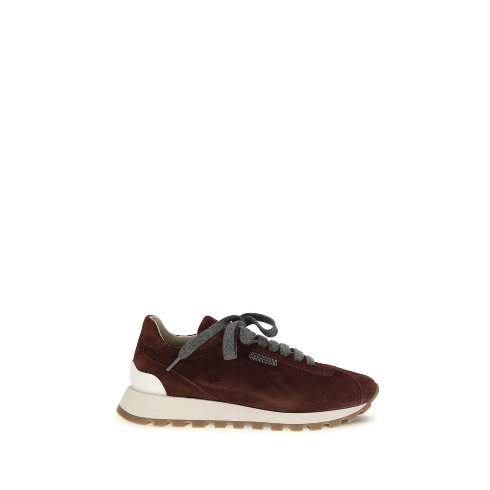 Brunello Cucinelli Bordeaux Calf Leather Bos Taurus Athletic Sneakers