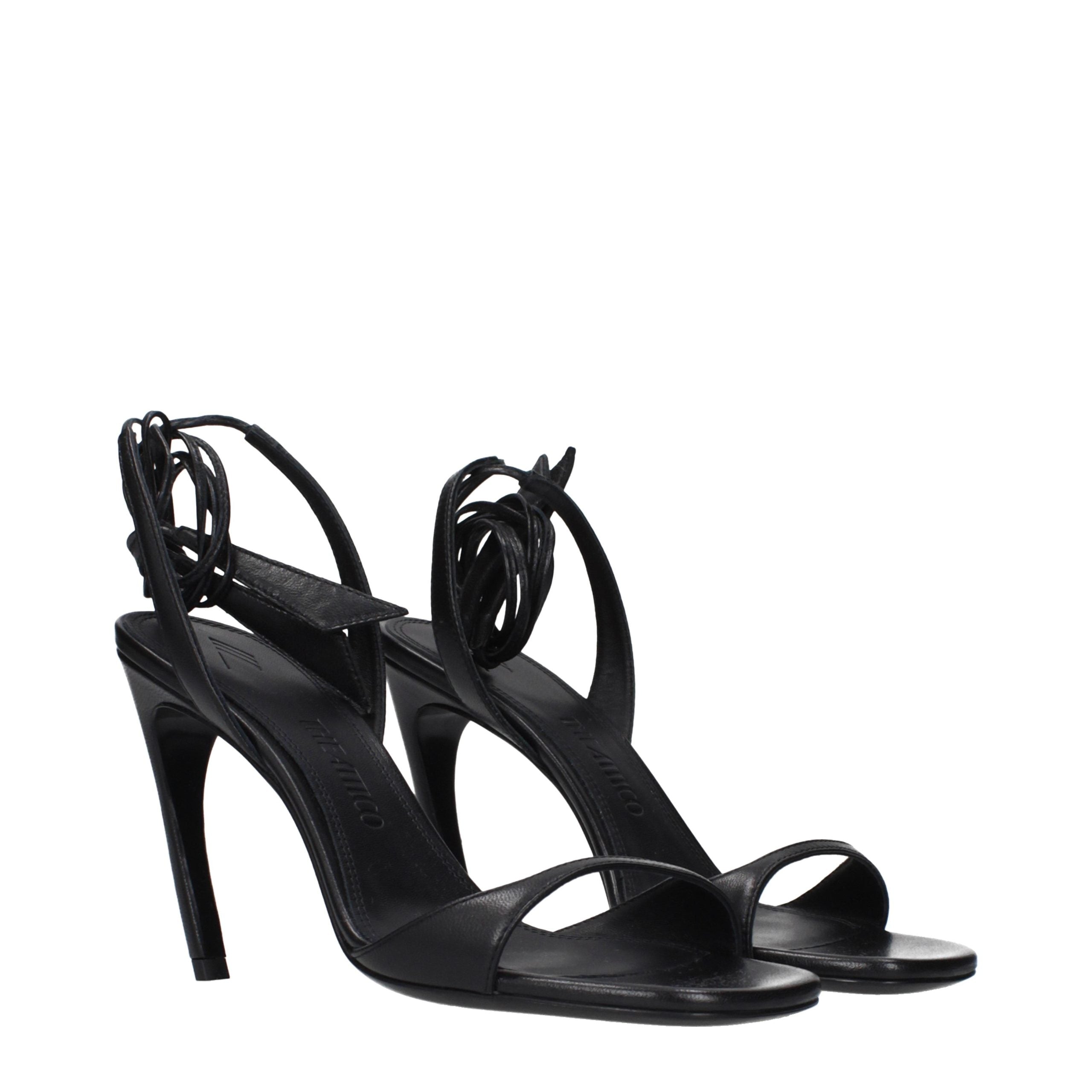 The Attico Black Leather Stiletto Heel Sandals