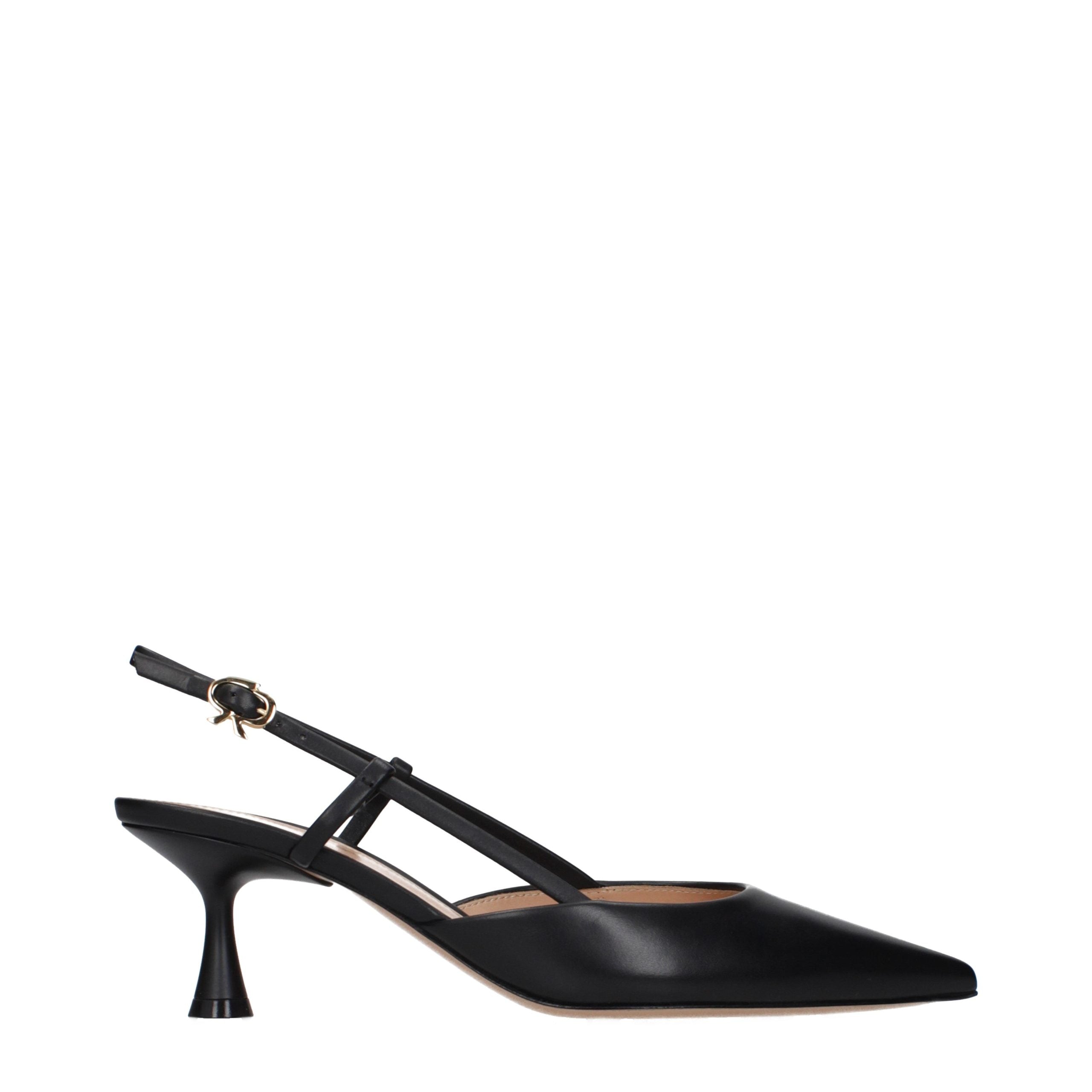 Gianvito Rossi Black Leather Mid Heel Pumps