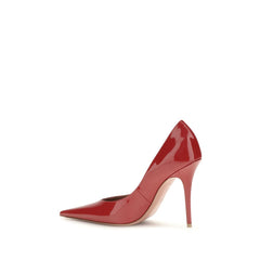 Amina Muaddi Red Calf Leather Bos Taurus High Heel Pumps