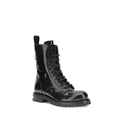 Dolce & Gabbana Black Calf Leather Bos Taurus Lace-Up Boots