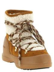 Moon Boot Beige Lamb Fur Flat Boots