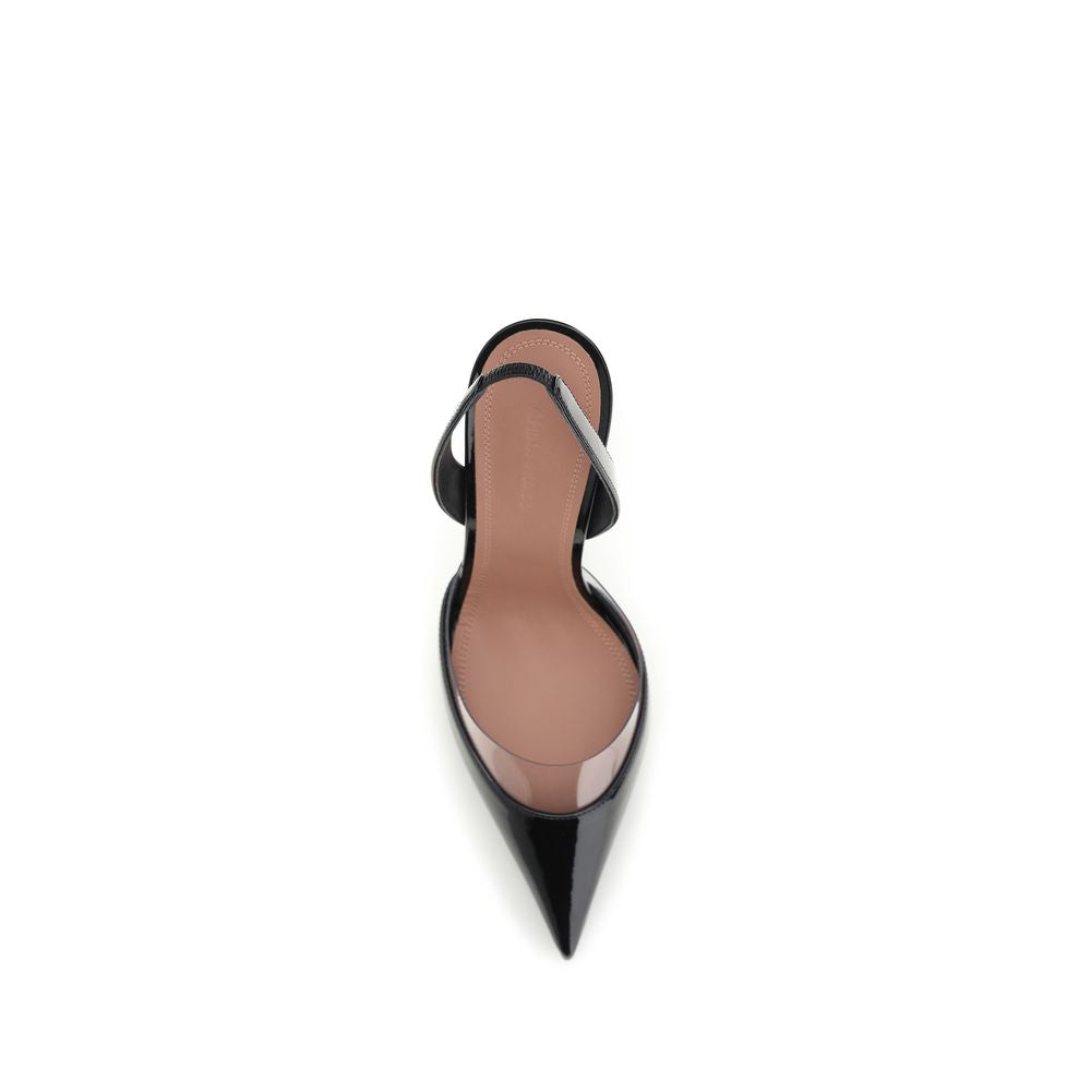 Amina Muaddi Black Calf Leather Bos Taurus High Heel Pumps