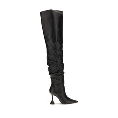 Amina Muaddi Black Calf Leather Bos Taurus Over The Knee