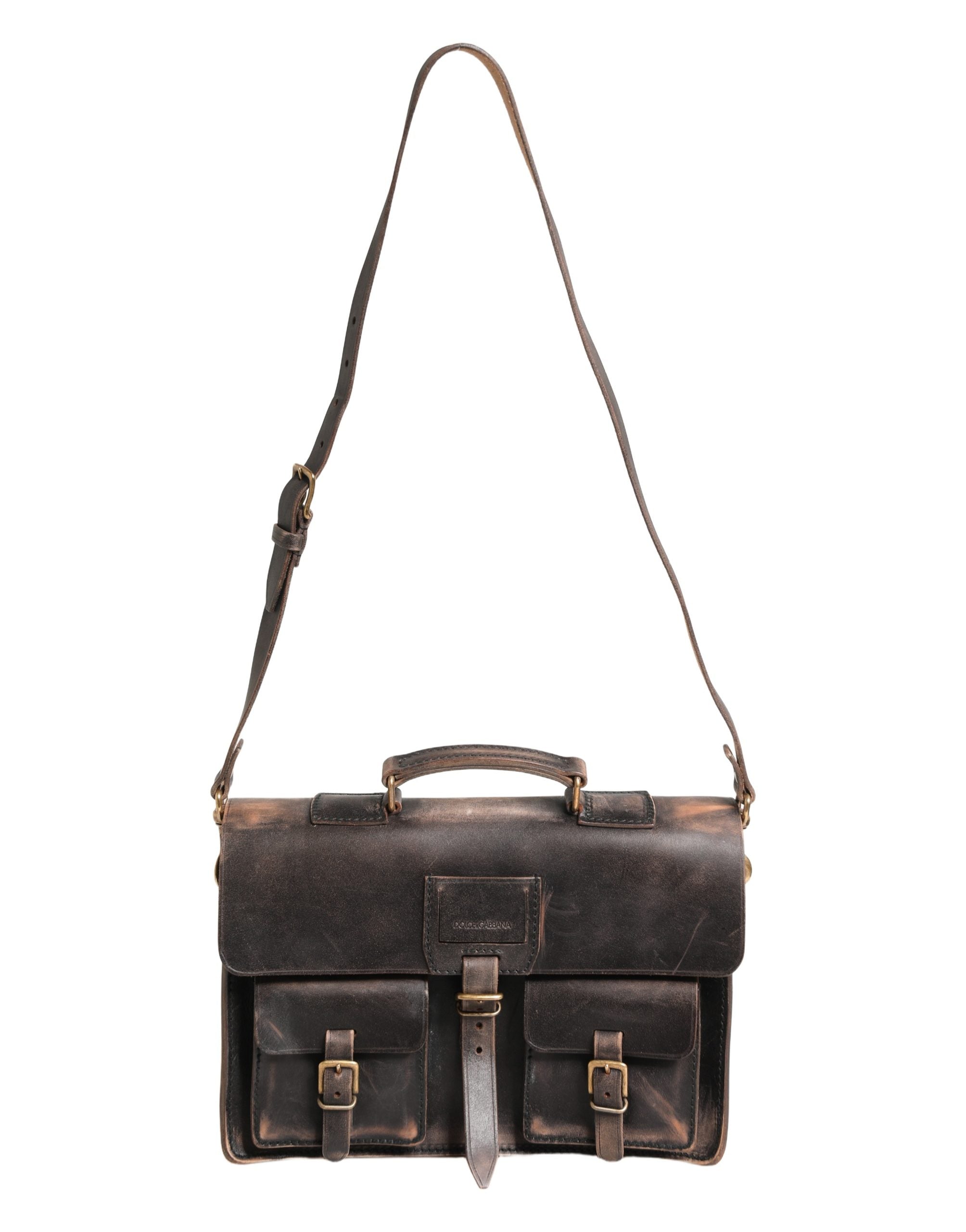 Dolce & Gabbana Black Leather Shoulder Satchel Briefcase Men Borse Bag