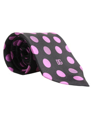 Dolce & Gabbana Men Dark Gray Polka Dot Silk Adjustable Necktie Tie
