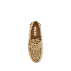 Miu Miu Beige Calf Leather Bos Taurus Slip-On Loafers