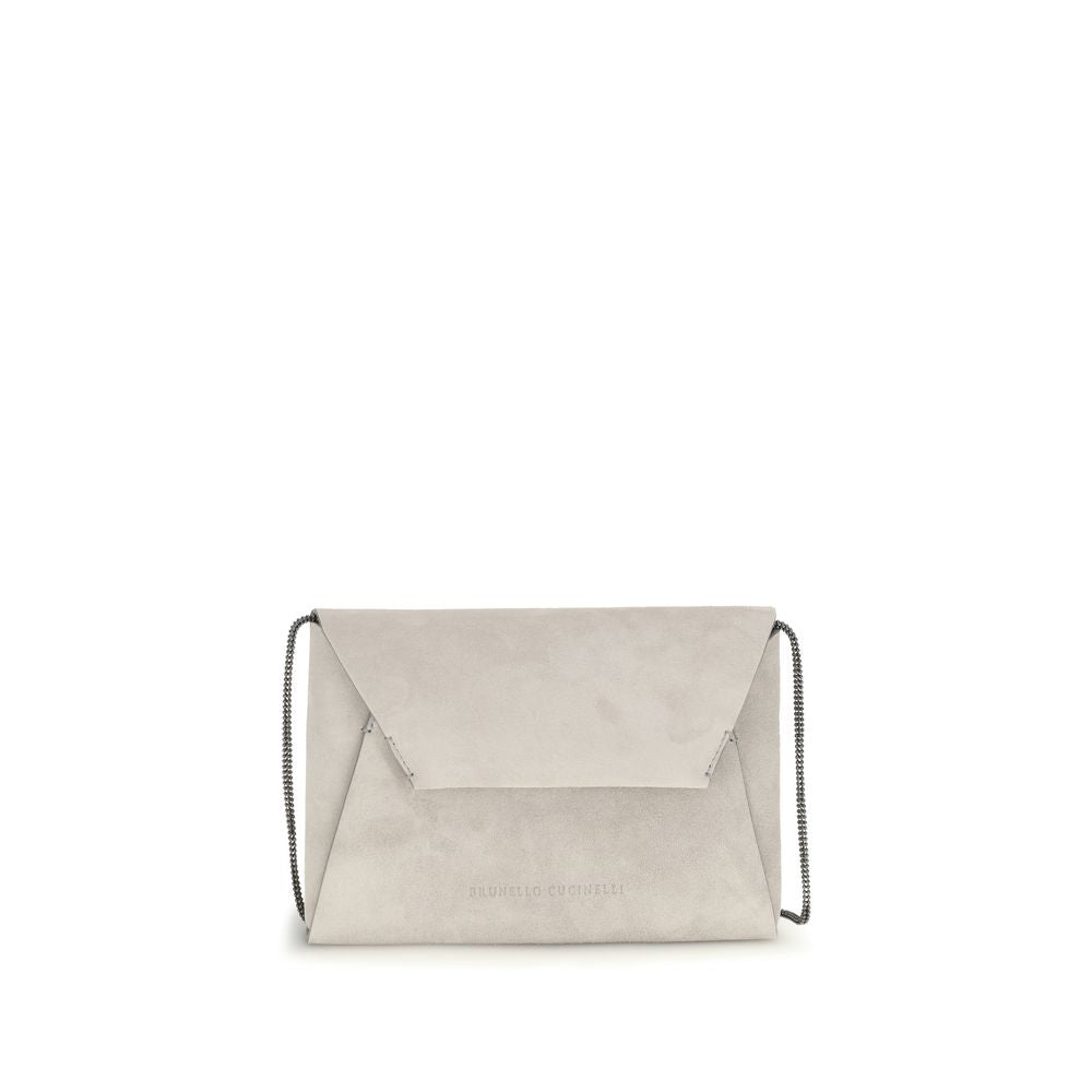 Brunello Cucinelli Gray Calf Leather Bos Taurus Shoulder Bag