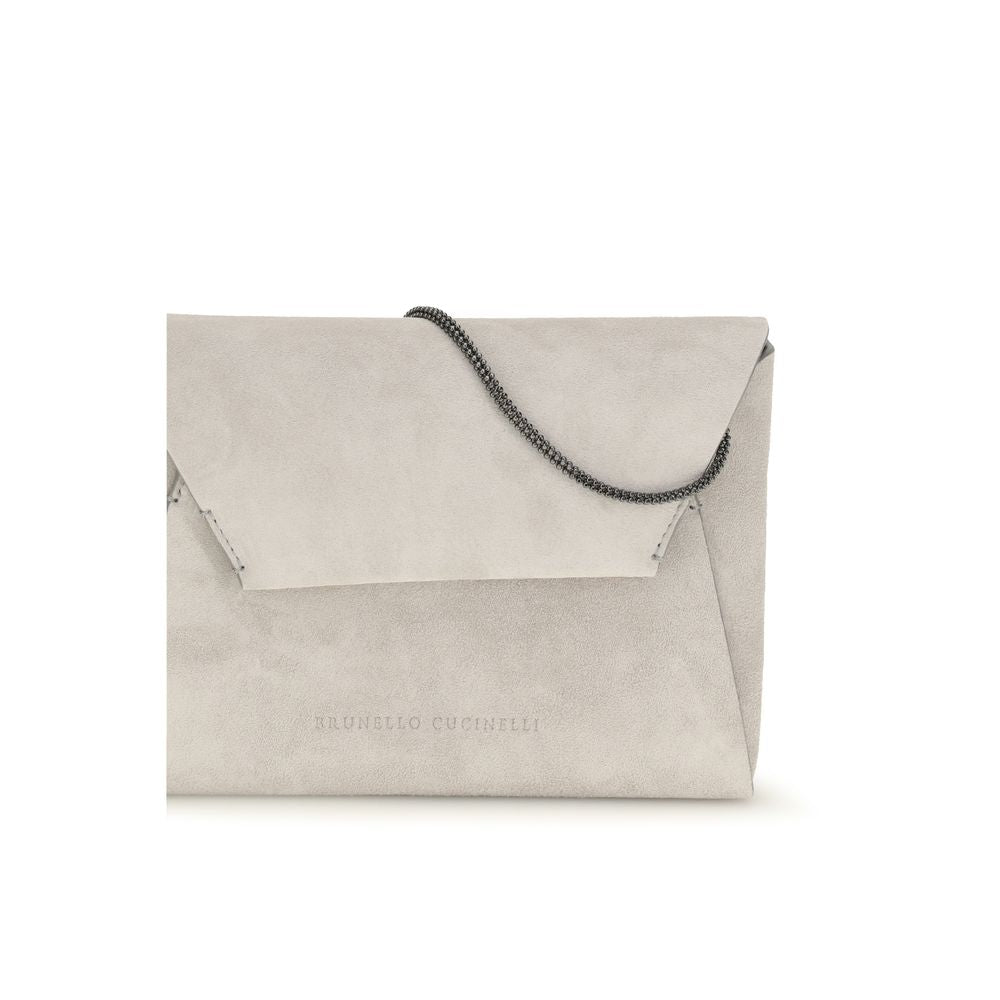 Brunello Cucinelli Gray Calf Leather Bos Taurus Shoulder Bag
