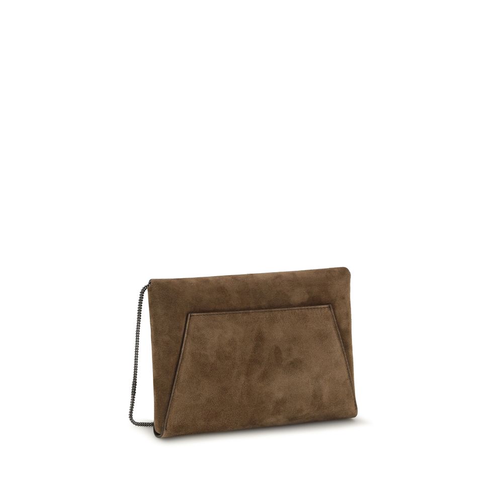 Brunello Cucinelli Brown Calf Leather Bos Taurus Shoulder Bag