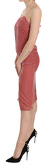 PINKO Pink Lace Spaghetti Strap Side Slit Shift Midi Dress
