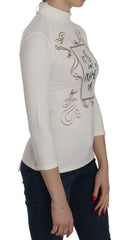 Exte White Printed Turtle Neck 3/4 Sleeve Top Cotton Blouse