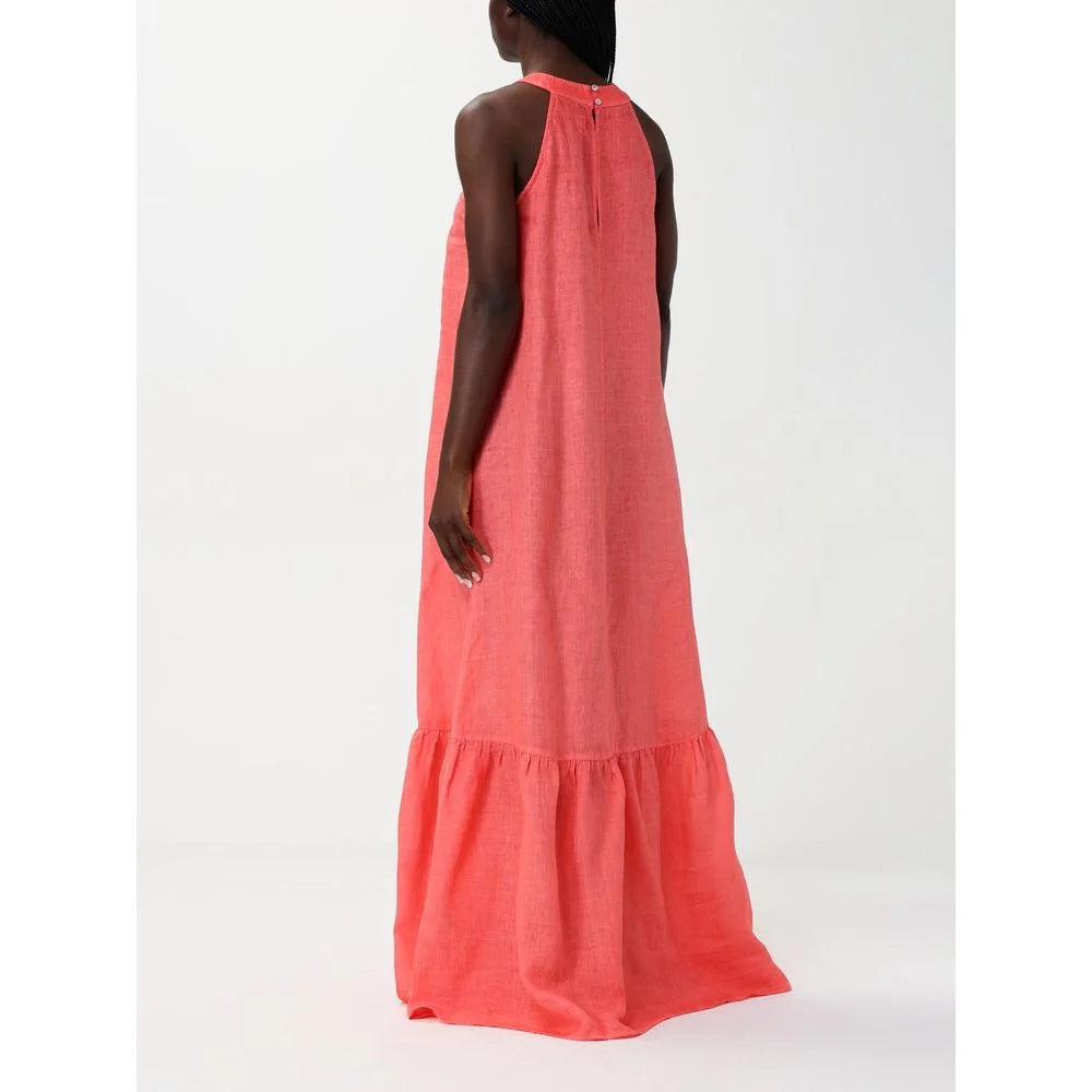 120% Lino Orange Linen Casual Dress - IT44