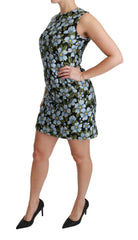 Robe Dolce &amp; Gabbana bleue à fleurs en brocart, coupe droite