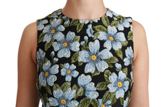 Robe Dolce &amp; Gabbana bleue à fleurs en brocart, coupe droite