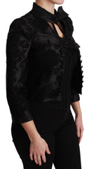 Dolce & Gabbana Black Floral Jacquard Blazer Silk Jacket