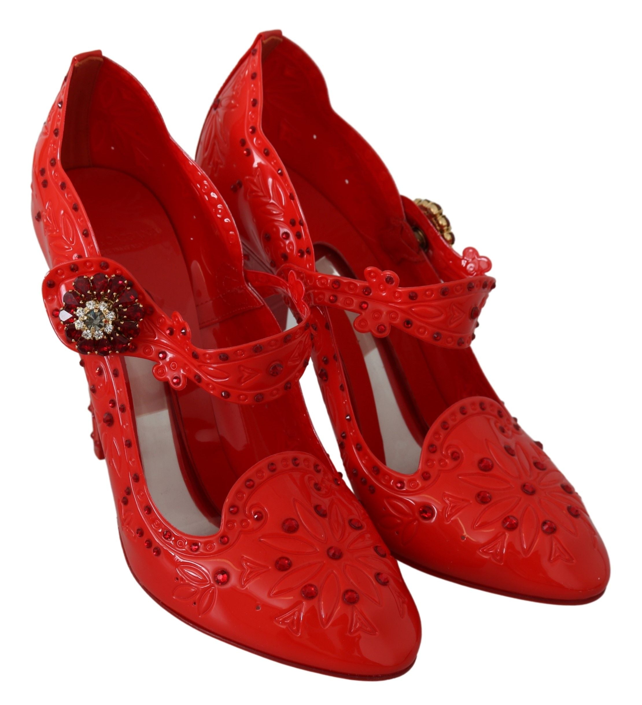 Escarpins Dolce &amp; Gabbana Cendrillon à fleurs rouges et cristaux
