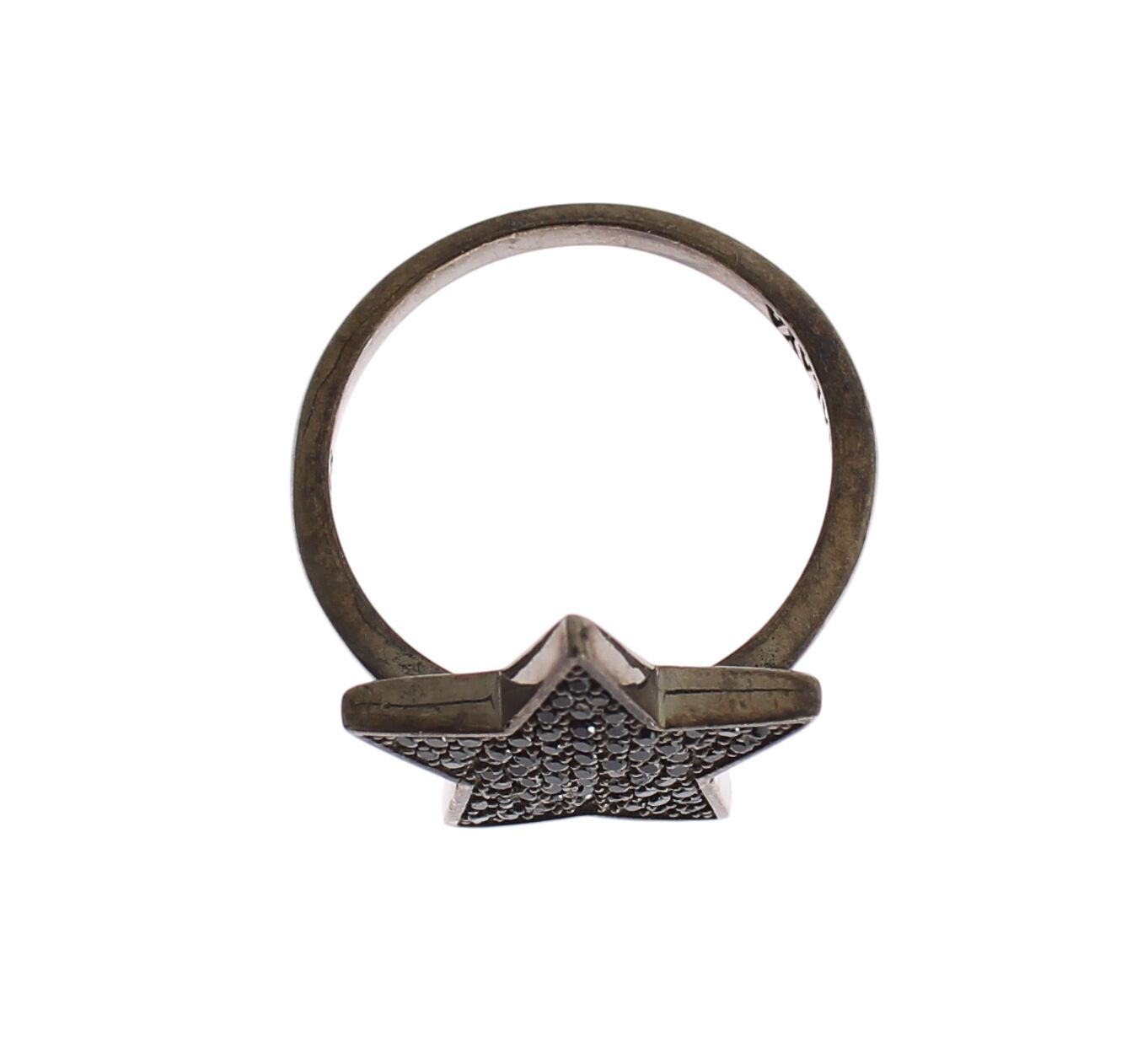 Nialaya Damenring aus schwarzem Zirkonia-Stern, 925er Silber