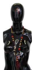 Dolce & Gabbana Gold Tone Brass Red Crystals Pendant Opera Chain  Necklace