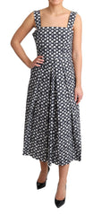 Robe Dolce &amp; Gabbana bleue en coton à motif géométrique, coupe trapèze