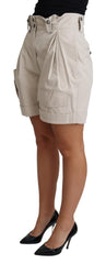 Dolce & Gabbana Beige Cotton Pleated High Waist Casual Shorts